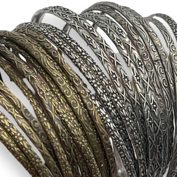 Womens Gold and Sliver Tone Stack Bangle Bracelets - Picture 1 of 16